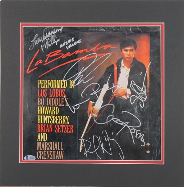 La Bamba Cast Signed Soundtrack Album Cover in Matted Display w/ Lou Diamond Phillips & 5 More! (BAS/Beckett)