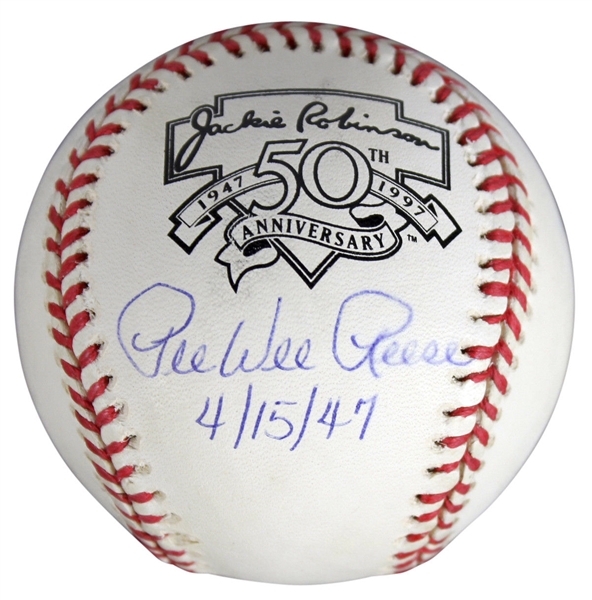 Pee Wee Reese Signed ONL Jackie Robinson 50th Anniversary Baseball (PSA/DNA)