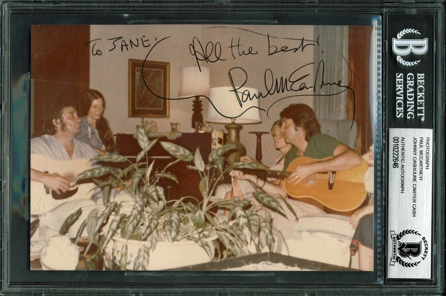 Paul McCartney, Johnny Cash, & June Carter Cash Rare Signed 5" x 7" Candid Photograph (BAS/Beckett Encapsulated)