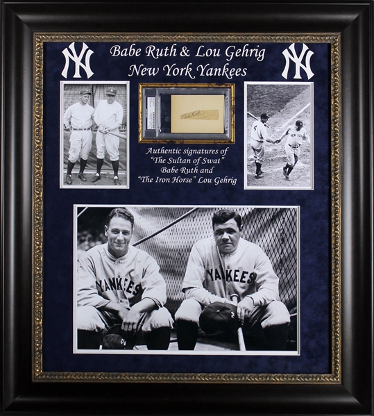 Yankee Icons: Babe Ruth & Lou Gehrig Choice Ink Signatures in a Custom Framed Display (PSA/DNA Encapsulated)