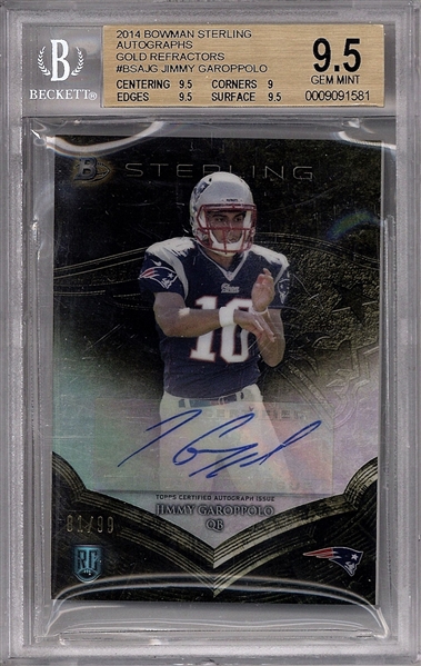 Jimmy Garoppolo Signed 2014 Bowman Sterling Gold Refractor BGS 9.5 w/ Gem Mint 10 Auto!