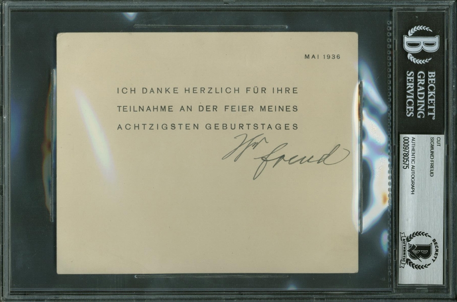 Sigmund Freud Signed 4" x 6" 80th birthday Thank You Card! (Beckett Encapsulated)