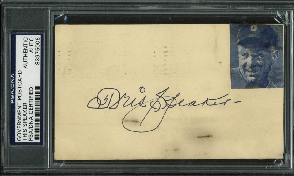 Tris Speaker Signed 3.25" x 5.5" Government Postcard w/ Superb Autograph (PSA/DNA Encapsulated)