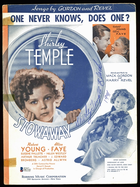 Shirley Temple Signed Vintage Sheet Music from "The Stowaway" (BAS/Beckett)