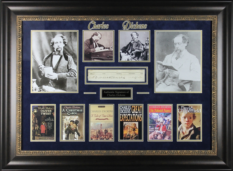 Charles Dickens Signed Document Cut in Custom Framed Display (PSA/DNA)