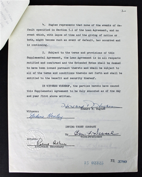 RARE Howard Hughes Superbly Signed 5-Page 1955 Loan Contract (PSA/DNA)