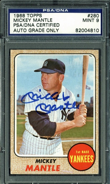 Mickey Mantle Signed 1968 Topps #280 Card - PSA/DNA Graded MINT 9!