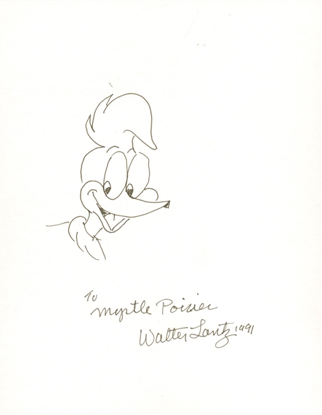 Walter Lantz Signed & Hand Sketched Woody The Woodpecker! (Beckett/BAS Guaranteed)