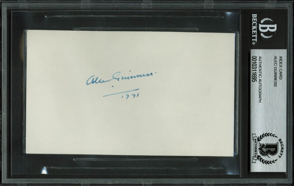 Alec Guinness c. 1991 Signed 3" x 5" Index Card (BAS/Beckett Encapsulated)