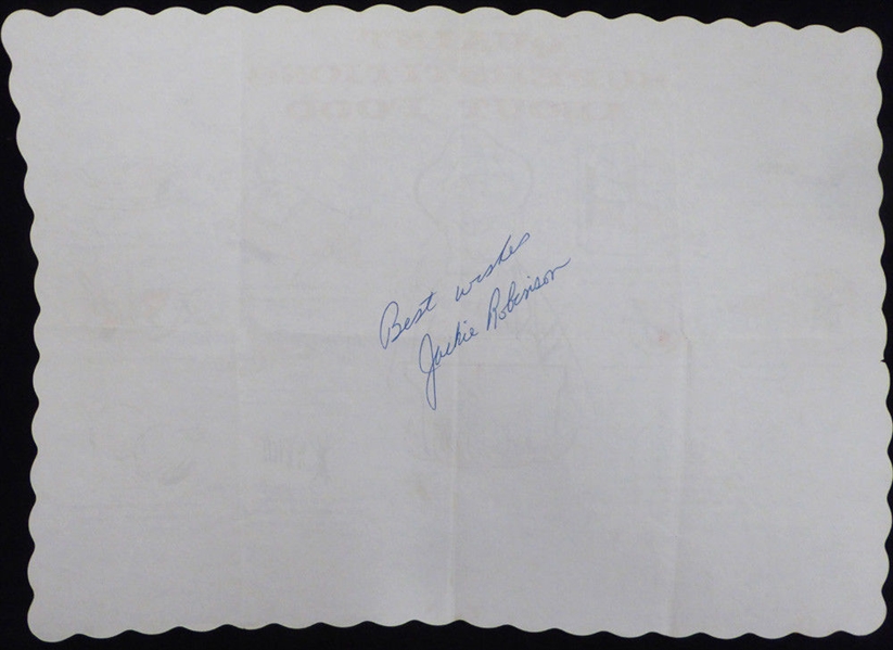 Jackie Robinson Superb Signed 10" x 14" Placemat - PSA/DNA Graded GEM MINT 10!