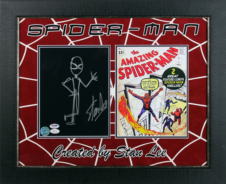 Stan Lee Signed ULTRA RARE 8" x 10" Original Spider-Man Sketch in Custom Framed Display (PSA/DNA)