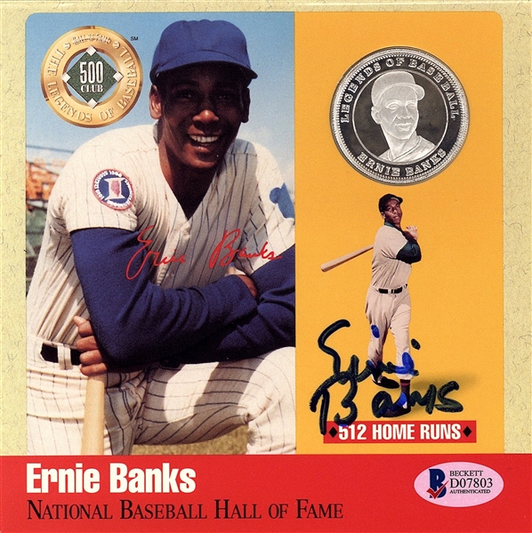 Ernie Banks Signed 500 Home Run Legends Of Baseball 6" x 6" Coin Display (Beckett/BAS)