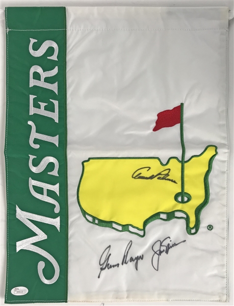 Arnold Palmer, Jack Nicklaus & Gary Player Signed Masters Garden Flag (JSA)