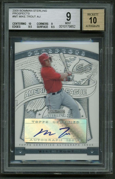Mike Trout Signed 2009 Bowman Sterling Rookie Card BGS 9 w/ 10 Auto!