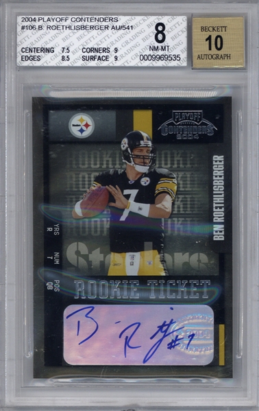 Ben Roethlisberger Signed 2004 Playoff Contenders Rookie Card BGS 8 w/ 10 Auto!