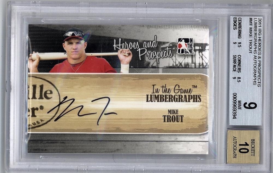 Mike Trout Signed ITG Heroes & Prospects Lumbergraphs Rookie Card BGS 9 w/ 10 Auto!