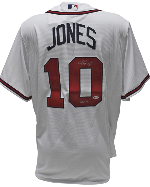 Chipper Jones Signed Majestic Atlanta Braves Jersey w/ "HOF 18" Inscription (BAS/Beckett)