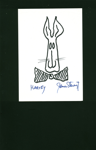 James Stewart Signed 7" x 10.5" Album Page w/ Harvey Sketch! (JSA)