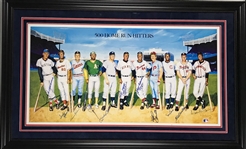 500 Home Run Club Signed & Framed Ron Lewis Art Poster (11 Sigs) w/Mantle, Williams, etc. (PSA/DNA)