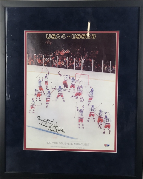 Herb Brooks Signed & Inscribed "Coach" 1980 Mens Hockey 11" x 14" Poster (PSA/DNA)