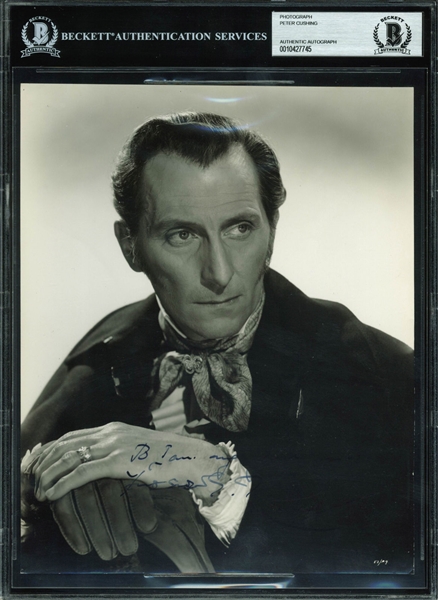 Peter Cushing Vintage Signed 8" x 10" Black & White Photograph as Dracula (BAS/Beckett Encapsulated)