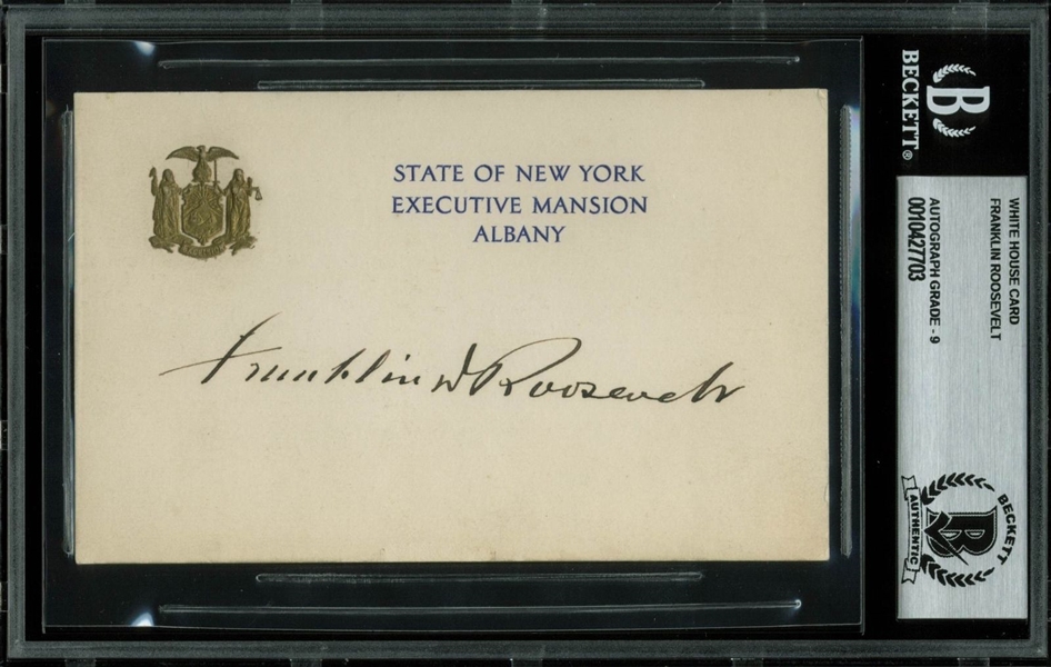 President Franklin D. Roosevelt Signed Executive Mansion Card as Governor of NY (BAS/Beckett Graded MINT 9)