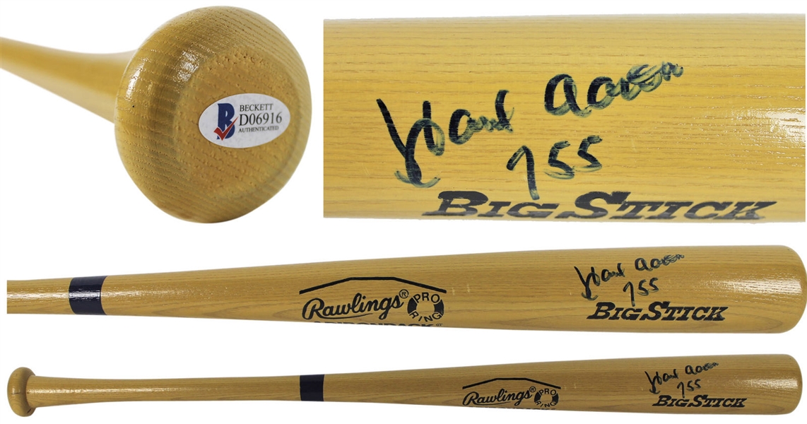 Hank Aaron Signed Rawlings Big Stick Baseball Bat w/ "755" Inscription (BAS/Beckett)c