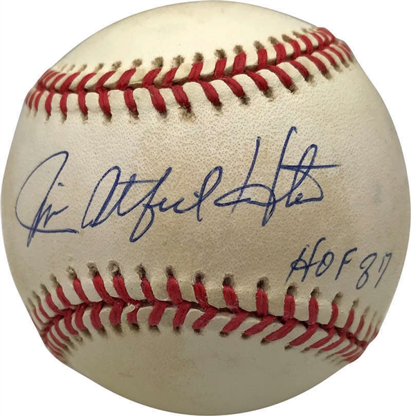 Jim "Catfish" Hunter Signed OAL Baseball w/ "HOF 87" Inscription (PSA/DNA)