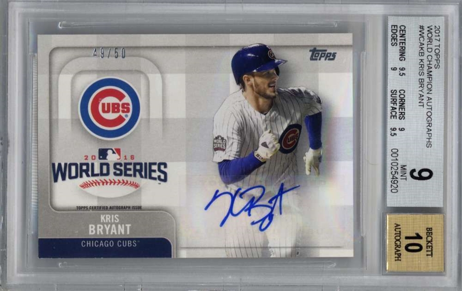 Kris Bryant Signed 2017 Topps World Champion Autographs Card - Beckett Graded 9 w/ 10 Auto