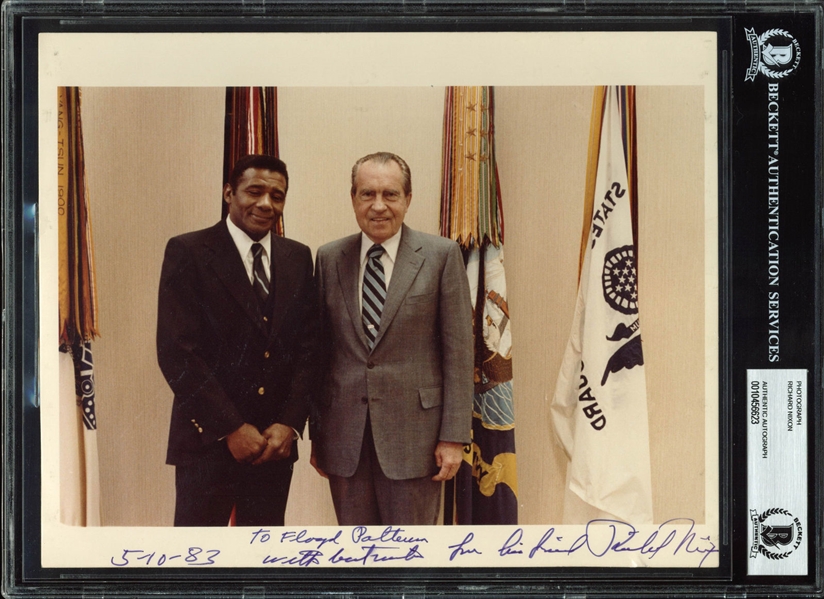 Richard Nixon One-of-a-Kind Signed 8" x 10" Photograph to Floyd Patterson (BAS/Beckett Encapsulated)