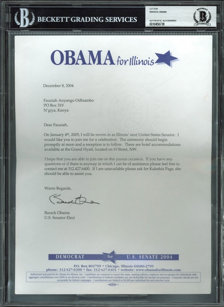 President Barack Obama One-of-a-Kind Typed & Signed 2004 Letter to His Sister-In-Law - Senate Inauguration Invitation! (BAS/Beckett Encapsulated)
