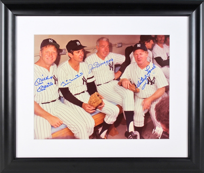 Yankee Legends: Mantle, DiMaggio, Martin & Ford Signed 11" x 14" Color Framed Photo (JSA)