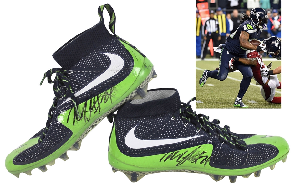 2015 Seahawks: Marshawn Lynch Game Used & Signed Nike Cleats (BAS/Beckett & MEARS)