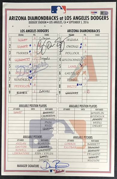 Corey Seager Signed & Game Used 2016 Rookie Of The Year Lineup Card (MLB & PSA/DNA)
