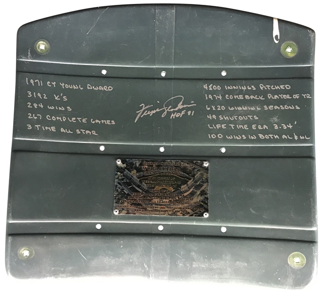 Fergie Jenkins Signed & Inscribed Career Stat Chicago Cubs Wrigley Field Seat Back (Beckett/BAS Guaranteed)