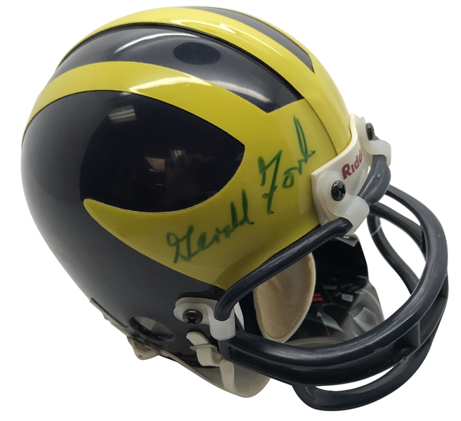 President Gerald Ford Rare Signed Michigan Wolverines Mini Helmet (Beckett/BAS Guaranteed)