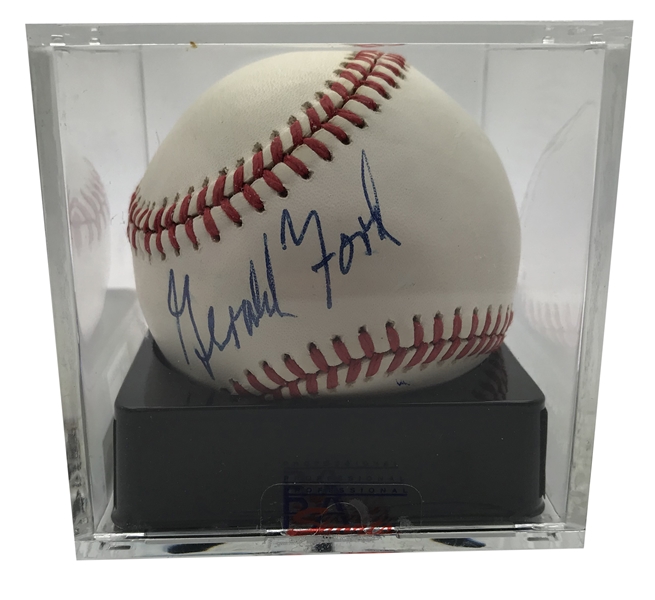 President Gerald Ford Signed Near-Mint Baseball PSA/DNA Graded 8.5!