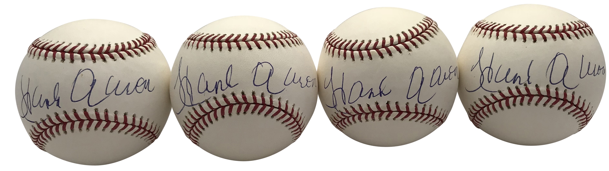 Hank Aaron Lot of Four (4) Signed OML Baseballs (PSA/DNA)