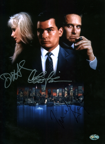 Wall Street Signed 10" x 14" Photograph w/ Hannah, Sheen & Douglas! (PSA/DNA)