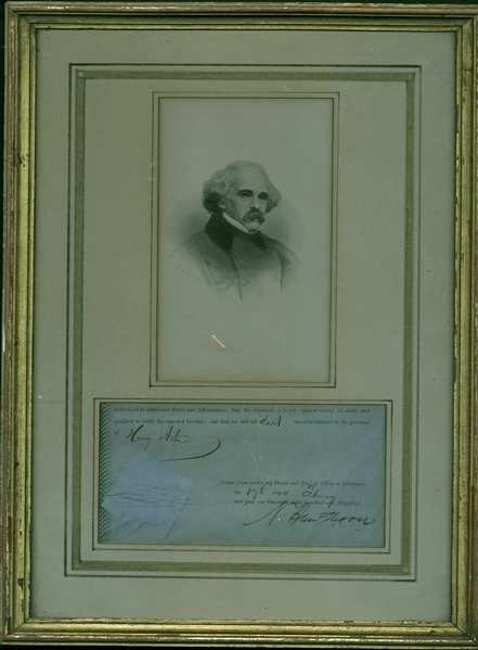 Nathaniel Hawthorne Signed 1854 Document Framed Display (Beckett/BAS Guaranteed)
