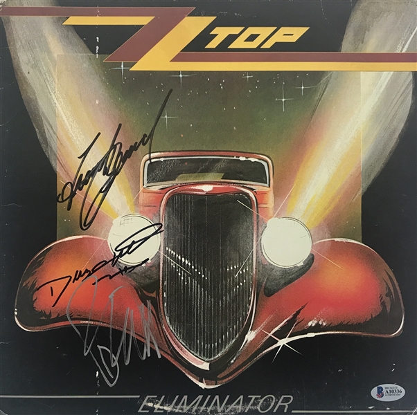 ZZ Top Group Signed "Eliminator" Record Album Cover (Beckett/BAS)