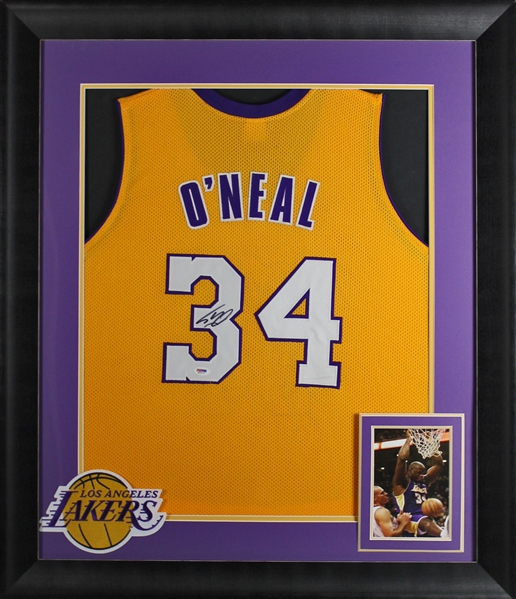 Shaquille ONeal Signed LA Lakers Jersey in Custom Framed Display (PSA/DNA)