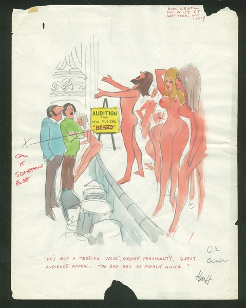 Playboy Original 9.5" x 12.5" Dink Siegel Cartoon Drawing Signed by Hugh Hefner! (PSA/DNA)