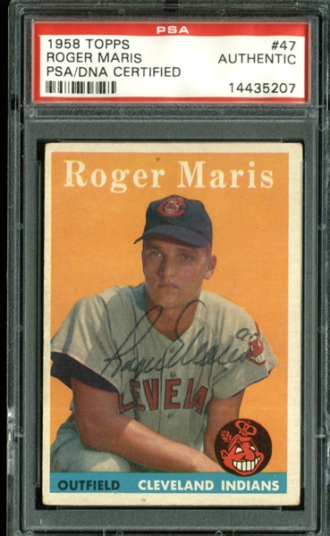 Roger Maris Signed 1958 Topps Rookie Card (PSA/DNA Encapsulated)