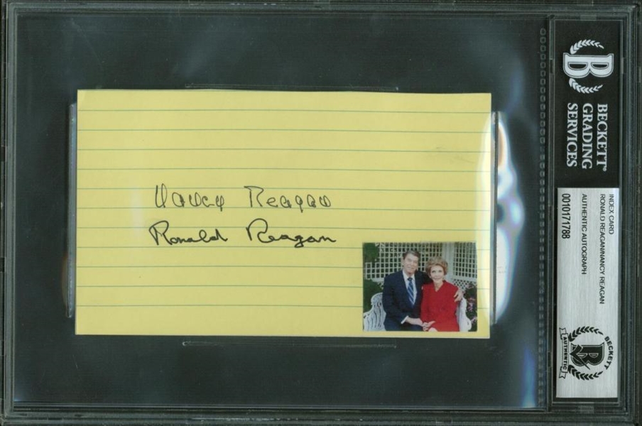 Ronald & Nancy Reagan Vintage Signed 3" x 5" Index Card Beckett Graded GEM MINT 10!