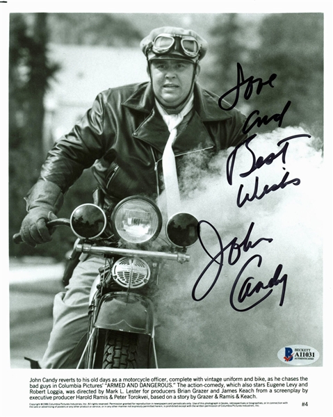 John Candy Signed 8" x 10" Black & White Promotional Photo from "Armed and Dangerous" (BAS/Beckett)