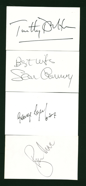 James Bond: Lot of Four (4) Signed 3" x 5" Note Cards w/ Connery, Moore, Dalton & Lazenby! (Beckett/BAS Guaranteed)