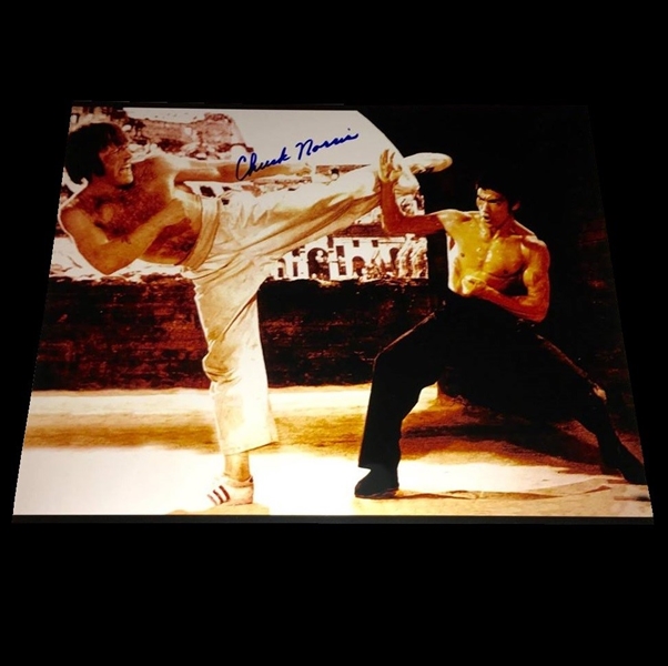 Chuck Norris Signed "Way of the Dragon" 16" x 20" w/ Bruce Lee (BAS/Beckett Guaranteed)