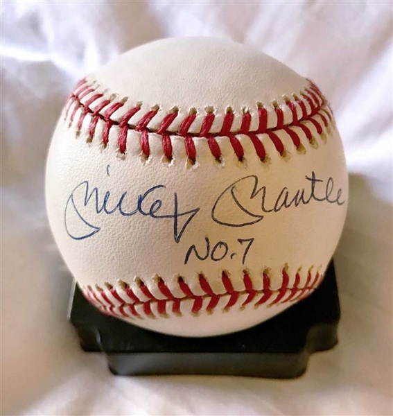 Mickey Mantle Signed & Inscribed "No. 7" OAL Baseball (Upper Deck)