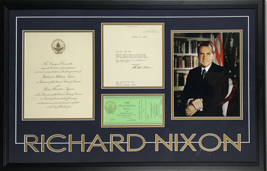 President Richard Nixon Signed Letter Display w/ Inauguration Ticket/Invitation! (JSA)